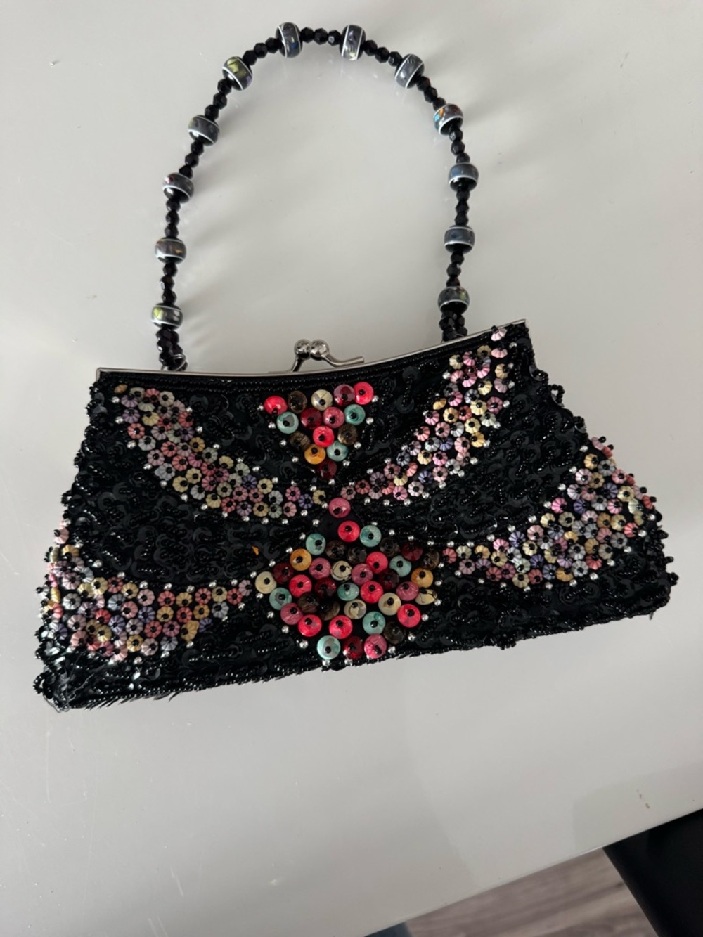 Embellished Black Sequin Beaded Evening Bag